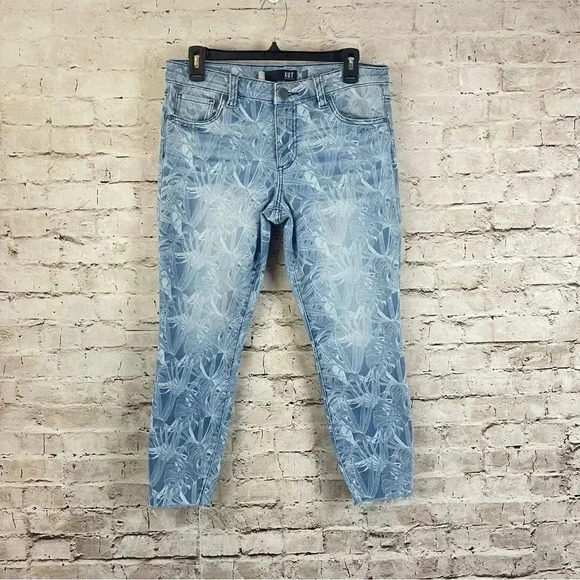 KUT From The Cloth Size 6 Connie Skinny Crop Floral Denim Jeans Tropical Leaf - Picture 1 of 12